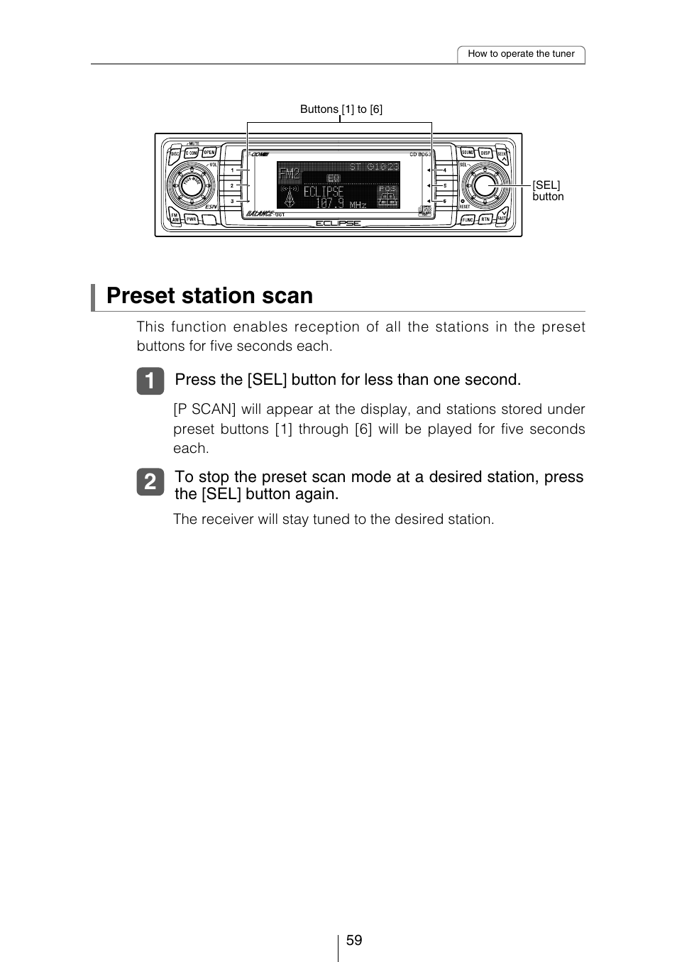 Preset station scan | Eclipse - Fujitsu Ten CD8053 User Manual | Page 59 / 132