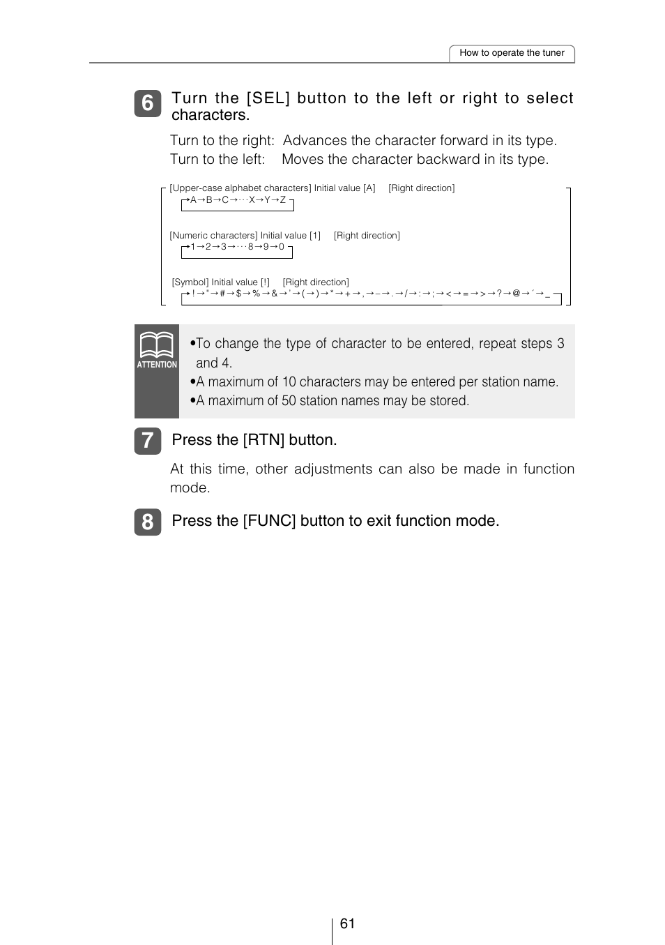 Press the [rtn] button, Press the [func] button to exit function mode | Eclipse - Fujitsu Ten CD8053 User Manual | Page 61 / 132