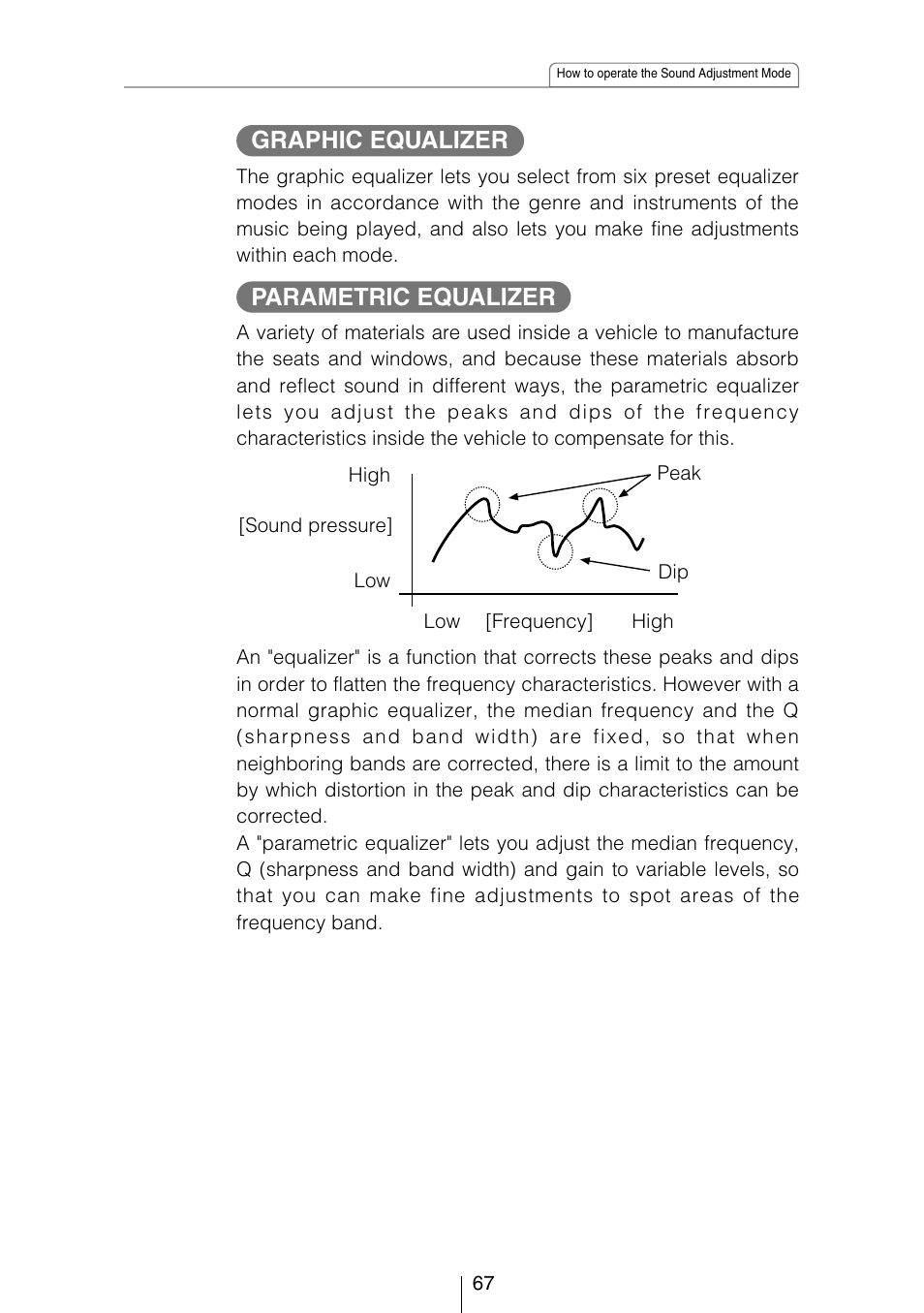 Parametric equalizer, Graphic equalizer | Eclipse - Fujitsu Ten CD8053 User Manual | Page 67 / 132