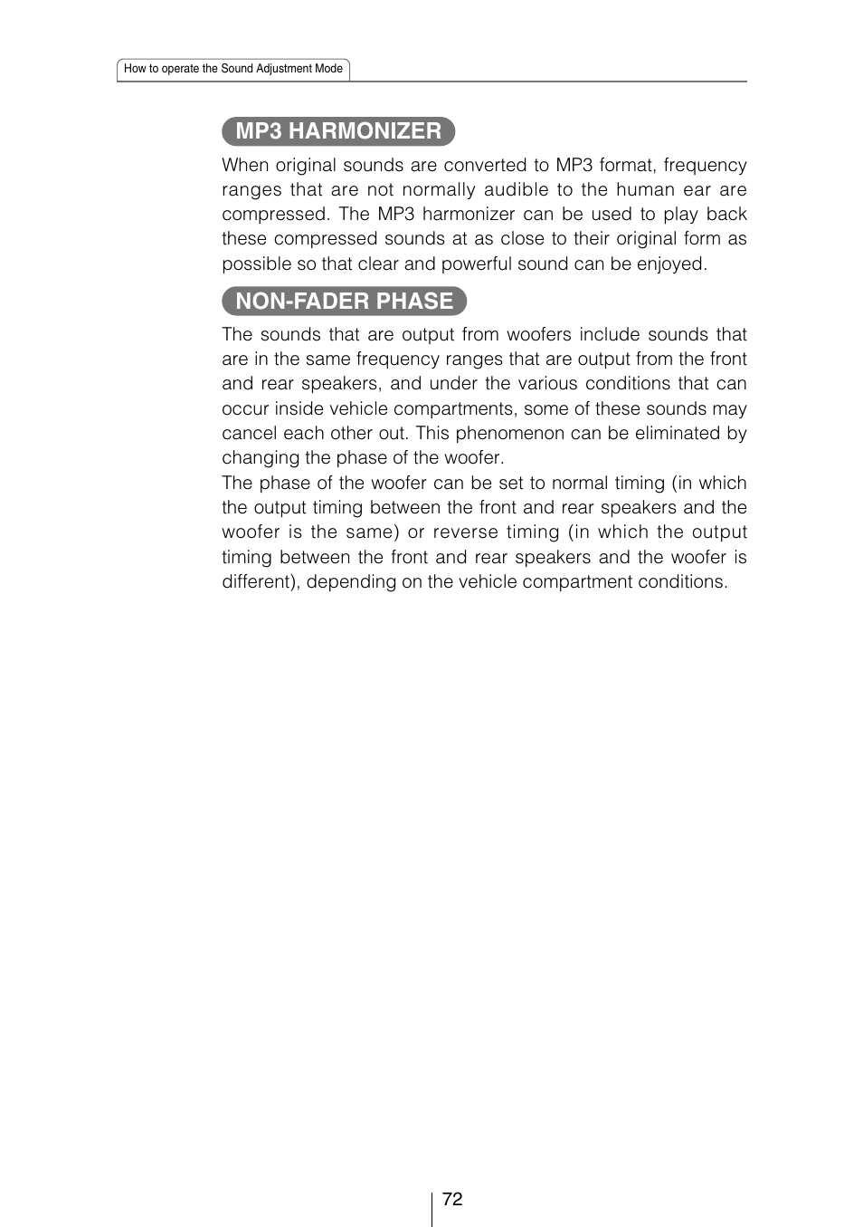 Mp3 harmonizer, Non-fader phase | Eclipse - Fujitsu Ten CD8053 User Manual | Page 72 / 132