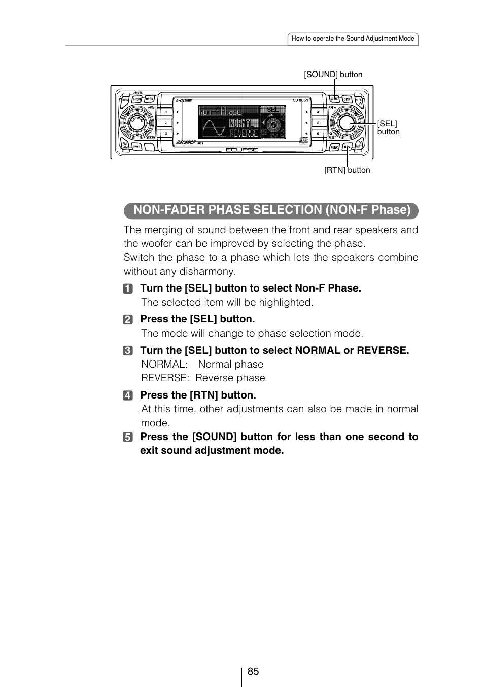 Non-fader phase selection (non-f phase) | Eclipse - Fujitsu Ten CD8053 User Manual | Page 85 / 132