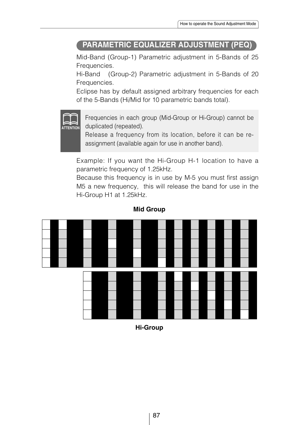 Parametric equalizer adjustment (peq) | Eclipse - Fujitsu Ten CD8053 User Manual | Page 87 / 132