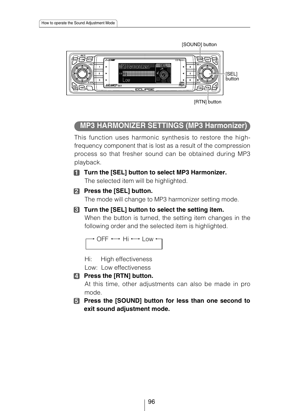 Mp3 harmonizer settings (mp3 harmonizer) | Eclipse - Fujitsu Ten CD8053 User Manual | Page 96 / 132