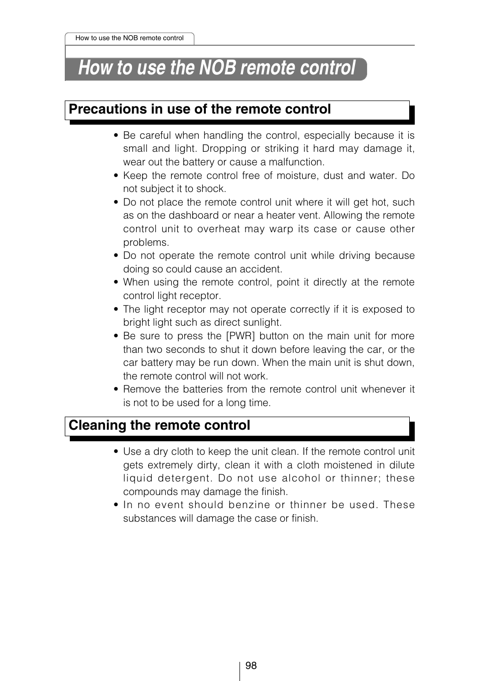 How to use the nob remote control | Eclipse - Fujitsu Ten CD8053 User Manual | Page 98 / 132