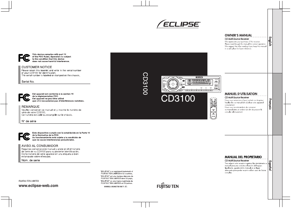 Eclipse - Fujitsu Ten CD3100 User Manual | 215 pages