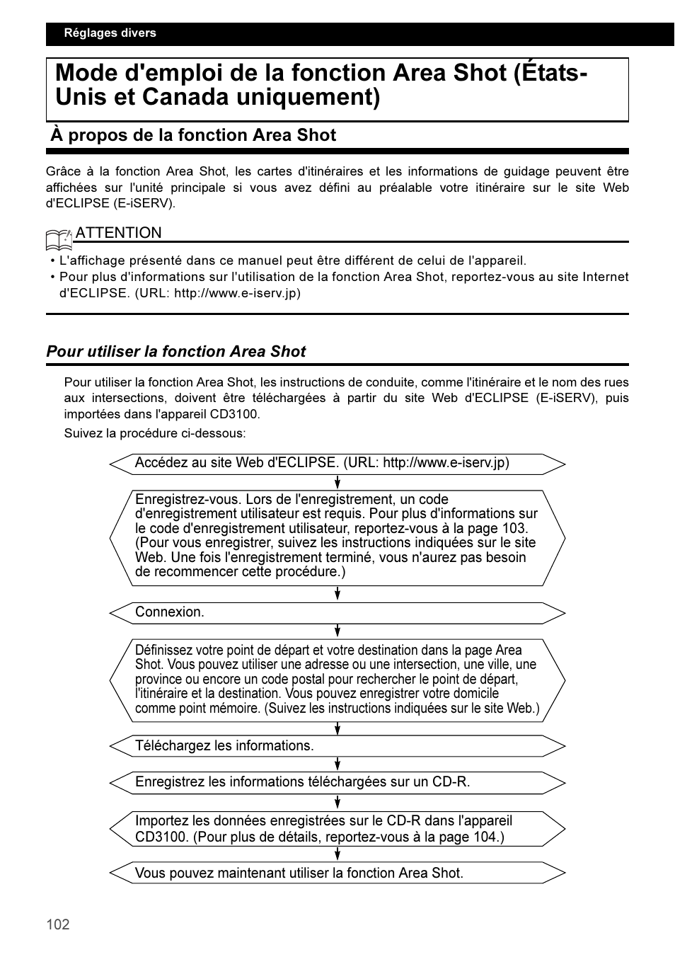 À propos de la fonction area shot, Pour utiliser la fonction area shot | Eclipse - Fujitsu Ten CD3100 User Manual | Page 102 / 215