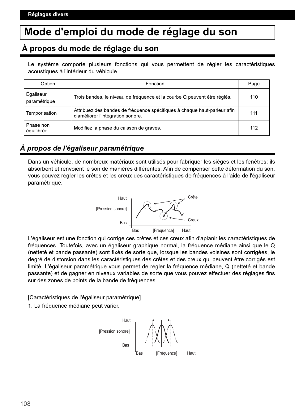 Mode d'emploi du mode de réglage du son, À propos du mode de réglage du son, À propos de l'égaliseur paramétrique | Eclipse - Fujitsu Ten CD3100 User Manual | Page 108 / 215