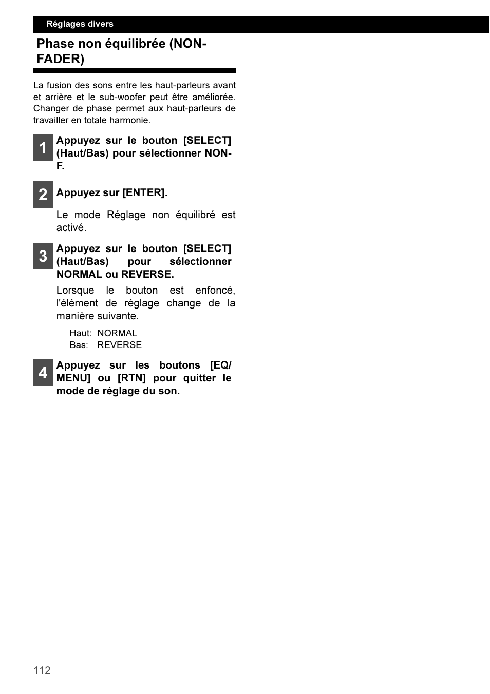 Phase non équilibrée (non- fader), Phase non équilibrée (non-fader) | Eclipse - Fujitsu Ten CD3100 User Manual | Page 112 / 215