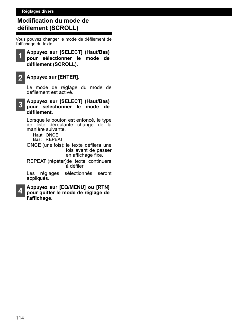 Modification du mode de défilement (scroll) | Eclipse - Fujitsu Ten CD3100 User Manual | Page 114 / 215