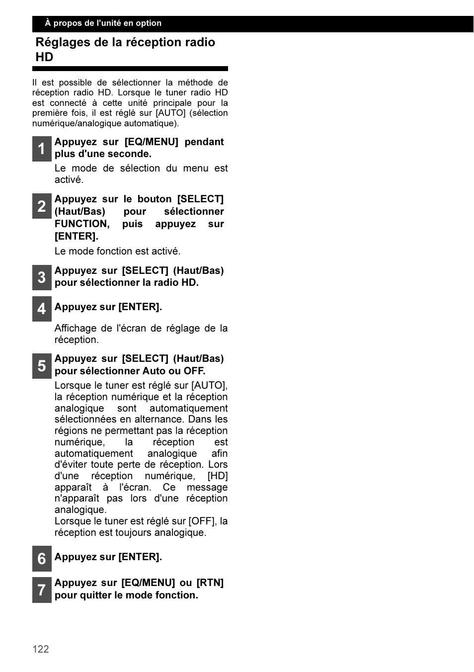 Réglages de la réception radio hd | Eclipse - Fujitsu Ten CD3100 User Manual | Page 122 / 215