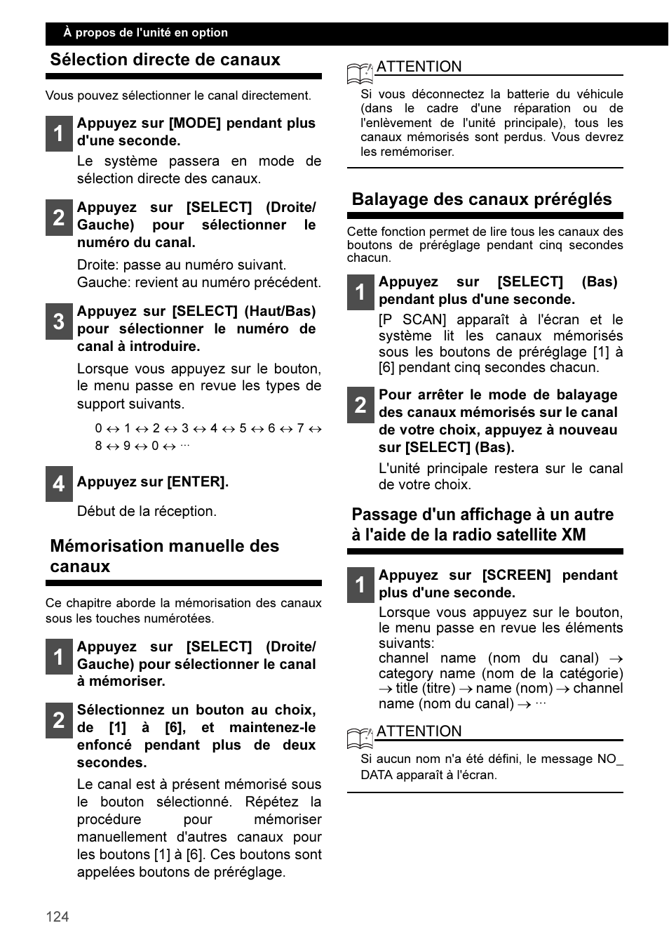 Sélection directe de canaux, Mémorisation manuelle des canaux, Balayage des canaux préréglés | Eclipse - Fujitsu Ten CD3100 User Manual | Page 124 / 215