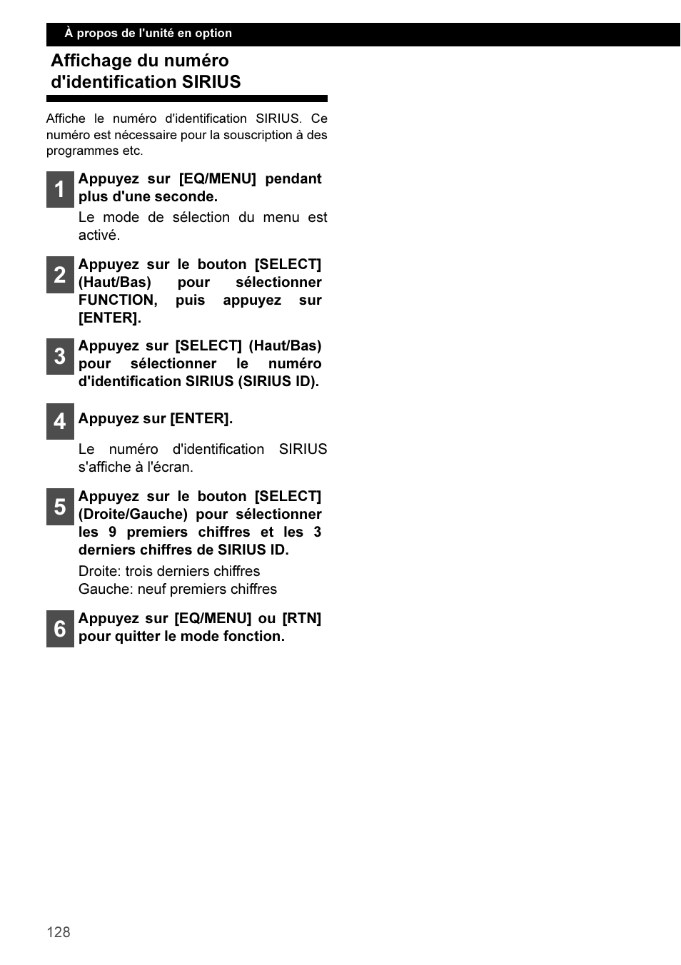 Affichage du numéro d'identification sirius | Eclipse - Fujitsu Ten CD3100 User Manual | Page 128 / 215