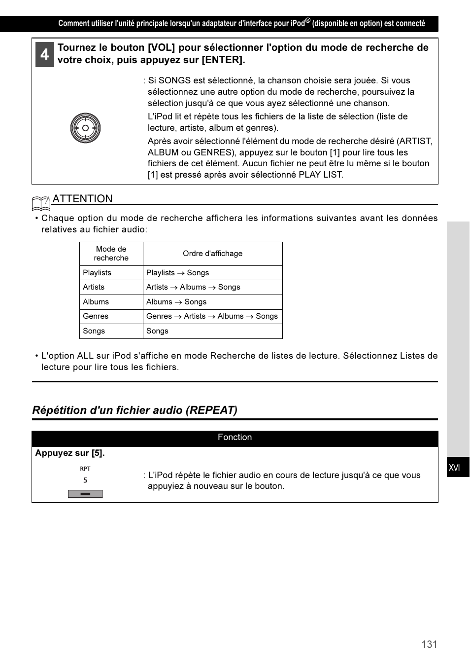 Répétition d'un fichier audio (repeat), Attention | Eclipse - Fujitsu Ten CD3100 User Manual | Page 131 / 215