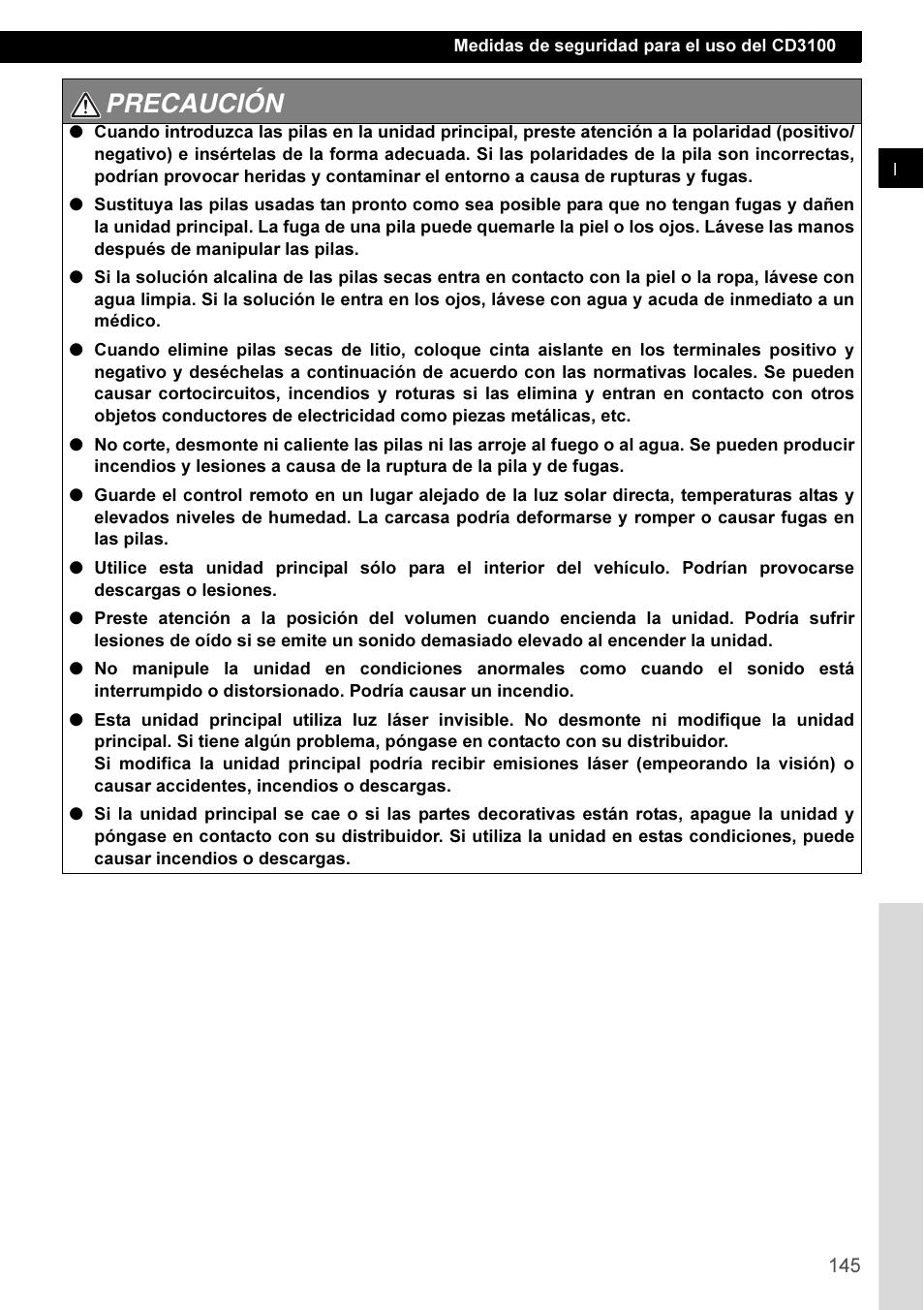 Precaución | Eclipse - Fujitsu Ten CD3100 User Manual | Page 145 / 215