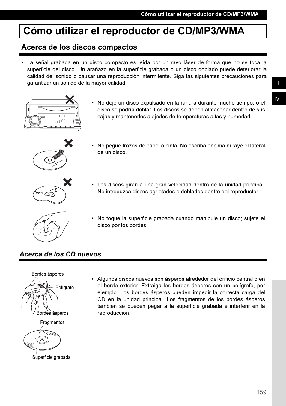 Cómo utilizar el reproductor de cd/mp3/wma, Acerca de los discos compactos, Acerca de los cd nuevos | Eclipse - Fujitsu Ten CD3100 User Manual | Page 159 / 215