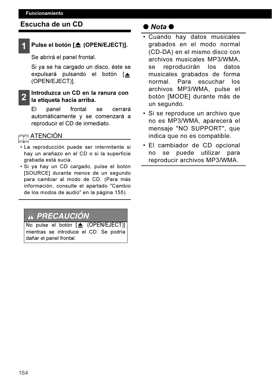 Escucha de un cd, Precaución | Eclipse - Fujitsu Ten CD3100 User Manual | Page 164 / 215