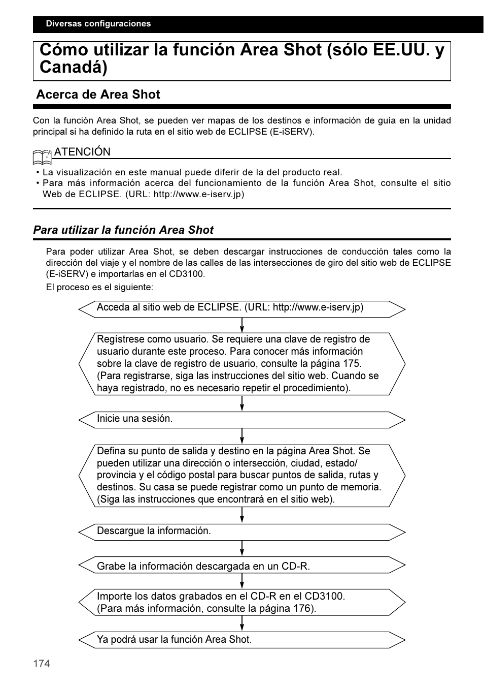 Acerca de area shot, Para utilizar la función area shot | Eclipse - Fujitsu Ten CD3100 User Manual | Page 174 / 215