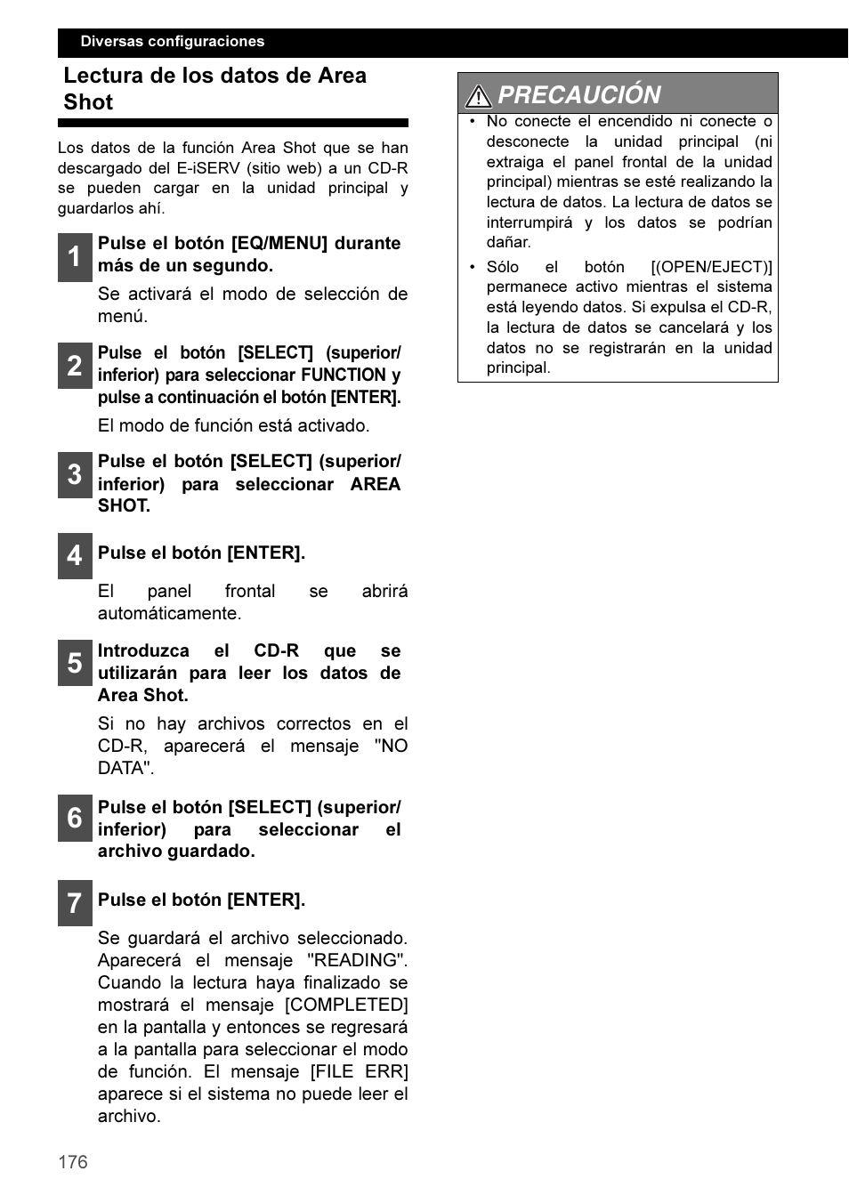 Lectura de los datos de area shot, Precaución | Eclipse - Fujitsu Ten CD3100 User Manual | Page 176 / 215