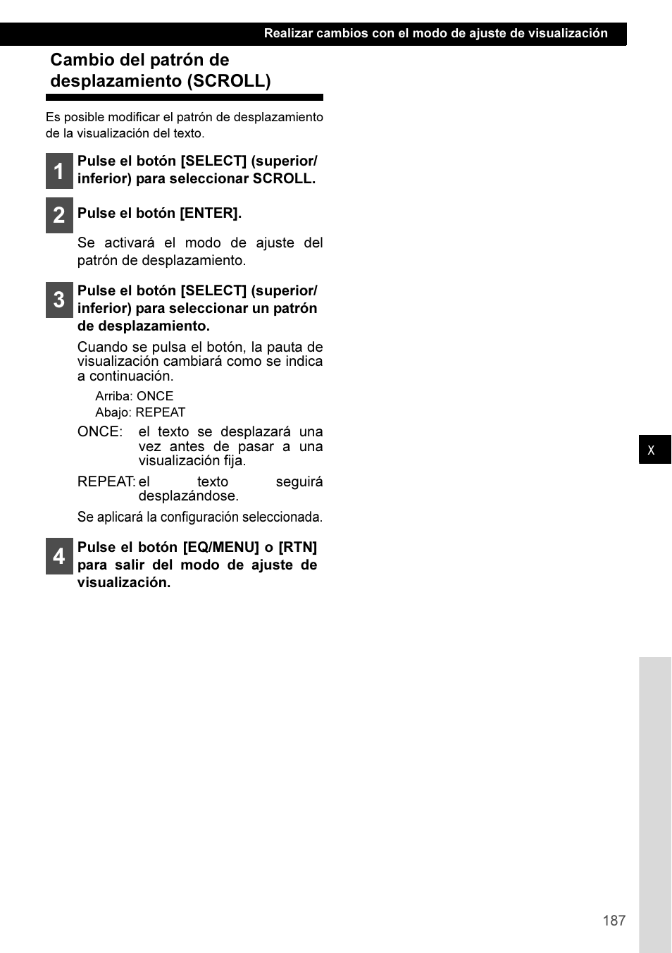 Cambio del patrón de desplazamiento (scroll) | Eclipse - Fujitsu Ten CD3100 User Manual | Page 187 / 215