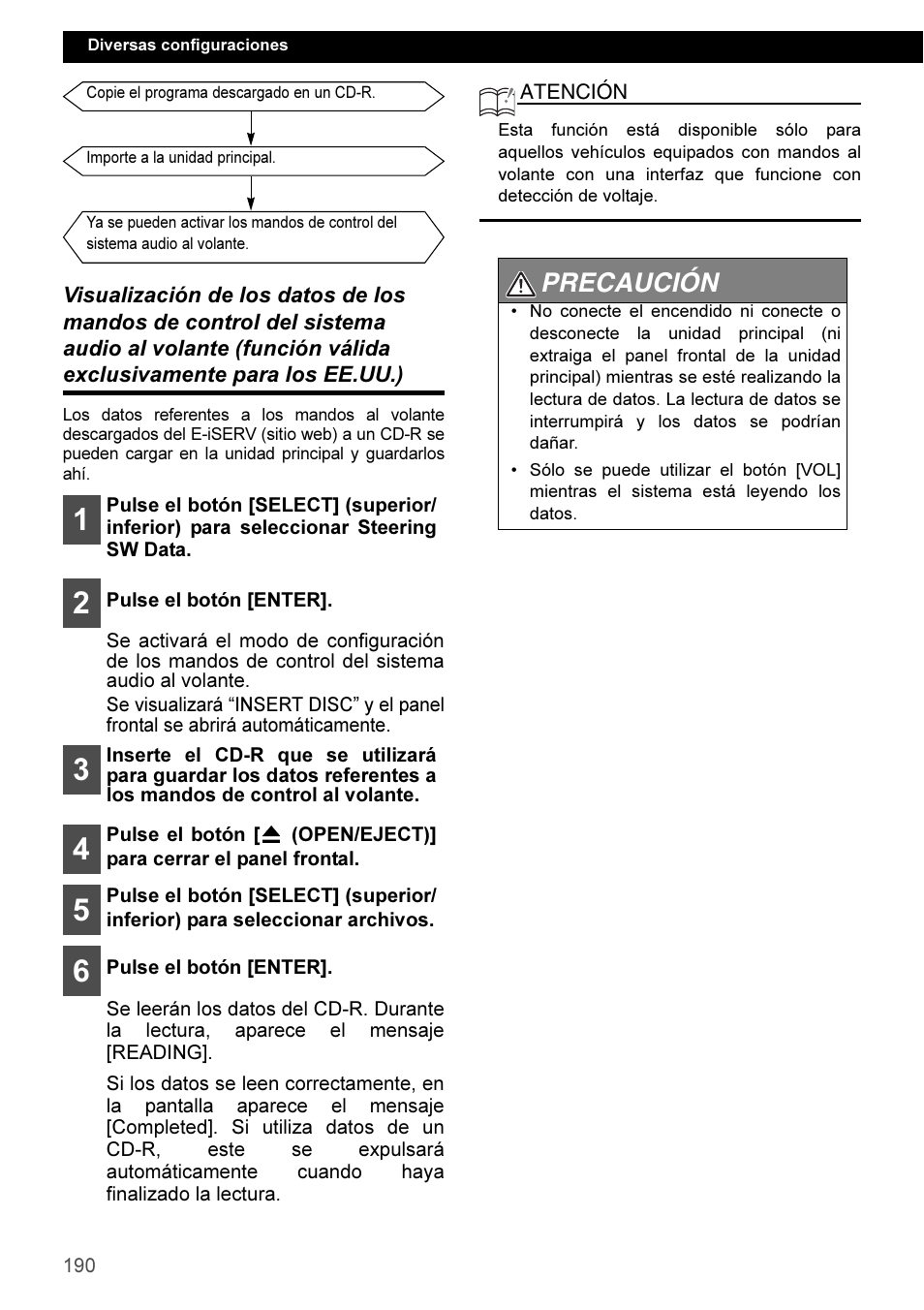 Precaución | Eclipse - Fujitsu Ten CD3100 User Manual | Page 190 / 215