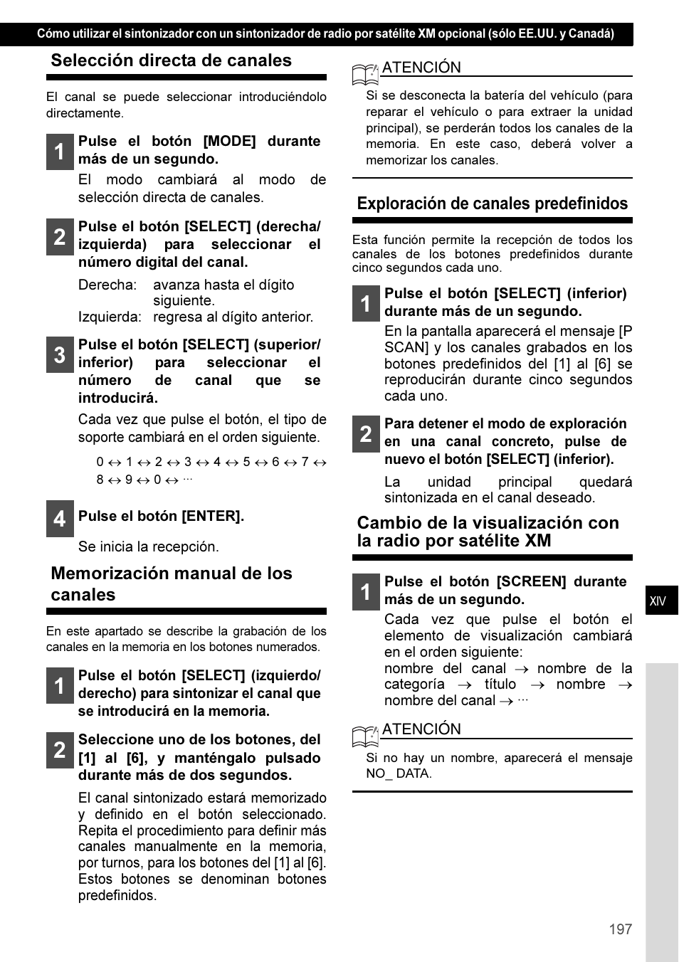 Selección directa de canales, Memorización manual de los canales, Exploración de canales predefinidos | Eclipse - Fujitsu Ten CD3100 User Manual | Page 197 / 215