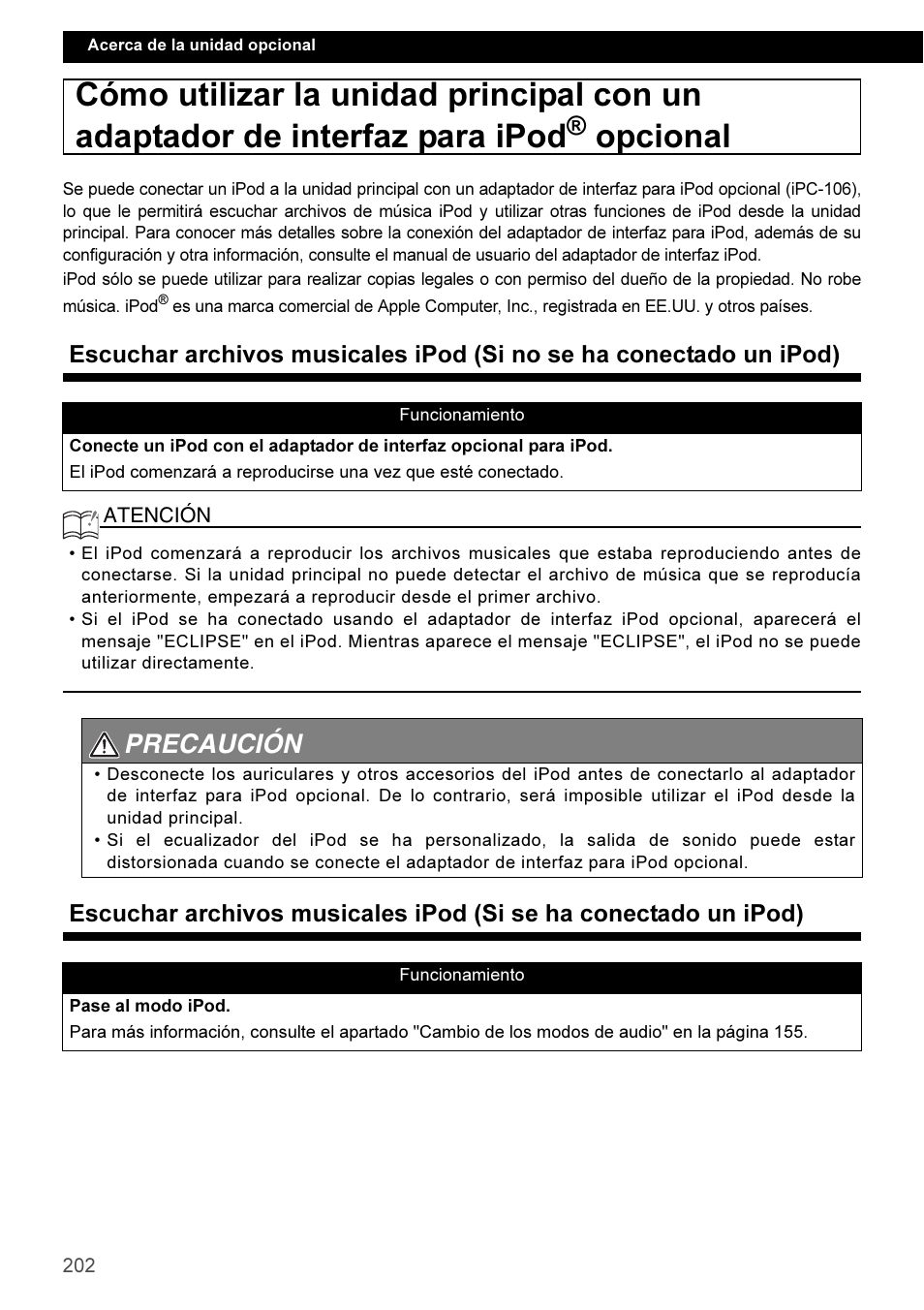 Opcional, Precaución | Eclipse - Fujitsu Ten CD3100 User Manual | Page 202 / 215