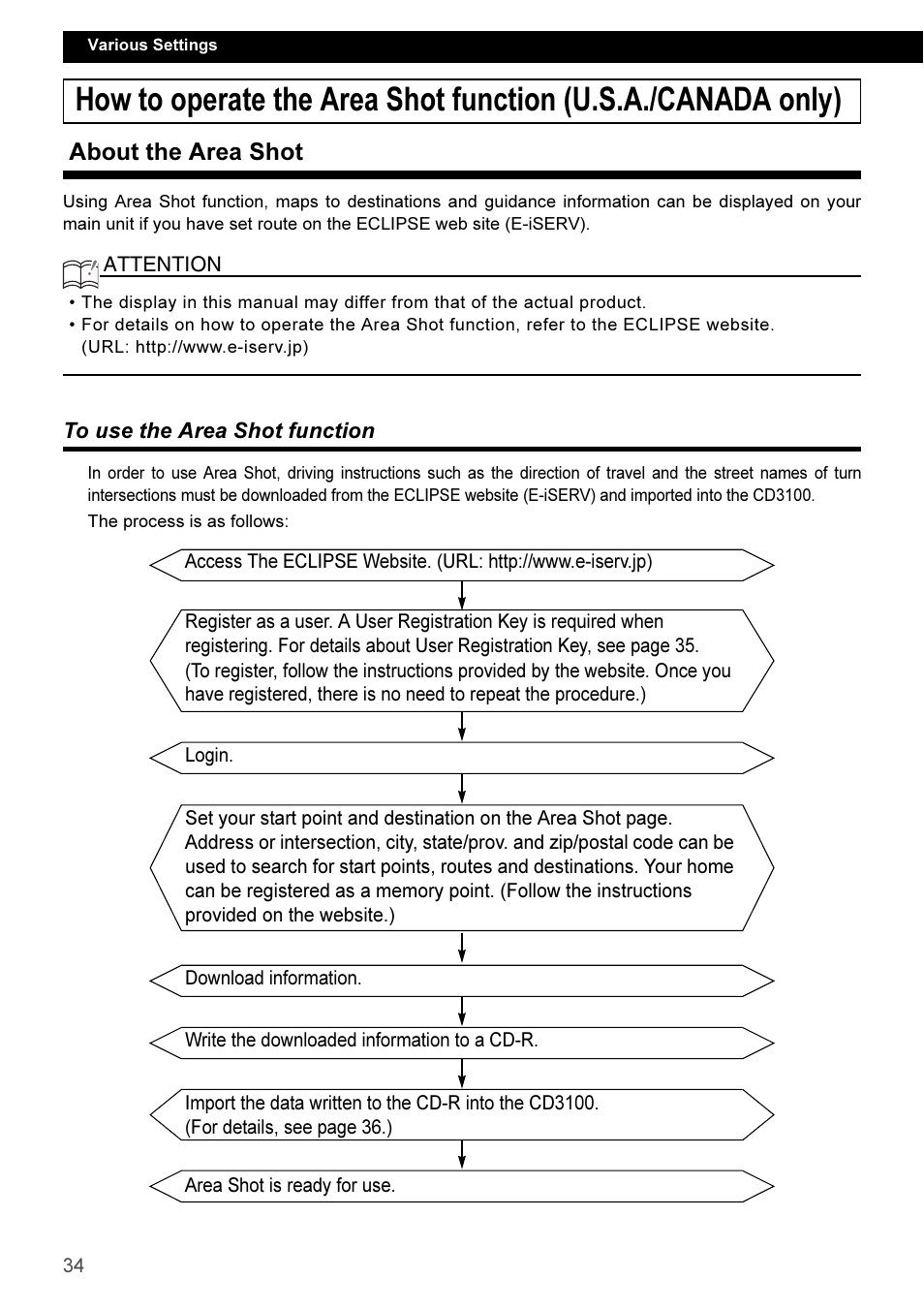 About the area shot, To use the area shot function | Eclipse - Fujitsu Ten CD3100 User Manual | Page 34 / 215