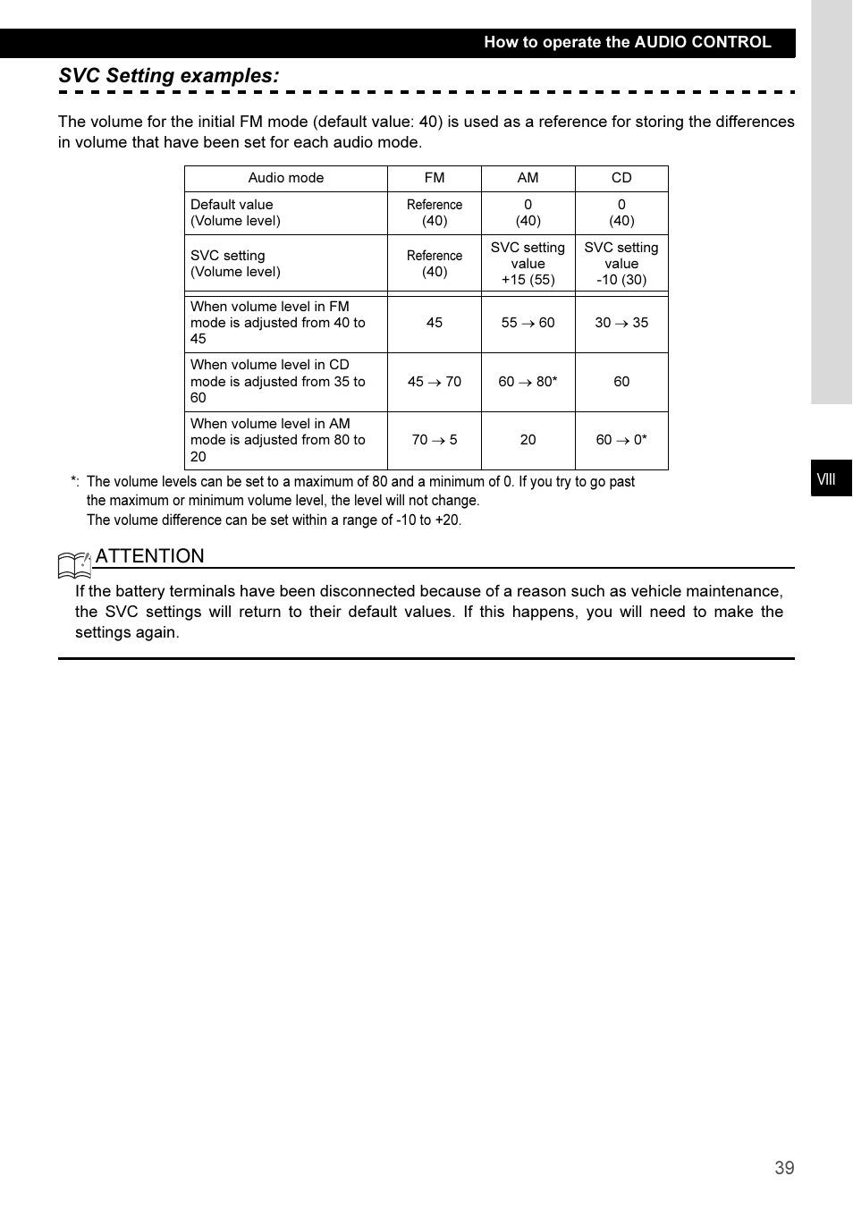 Svc setting examples, Attention | Eclipse - Fujitsu Ten CD3100 User Manual | Page 39 / 215