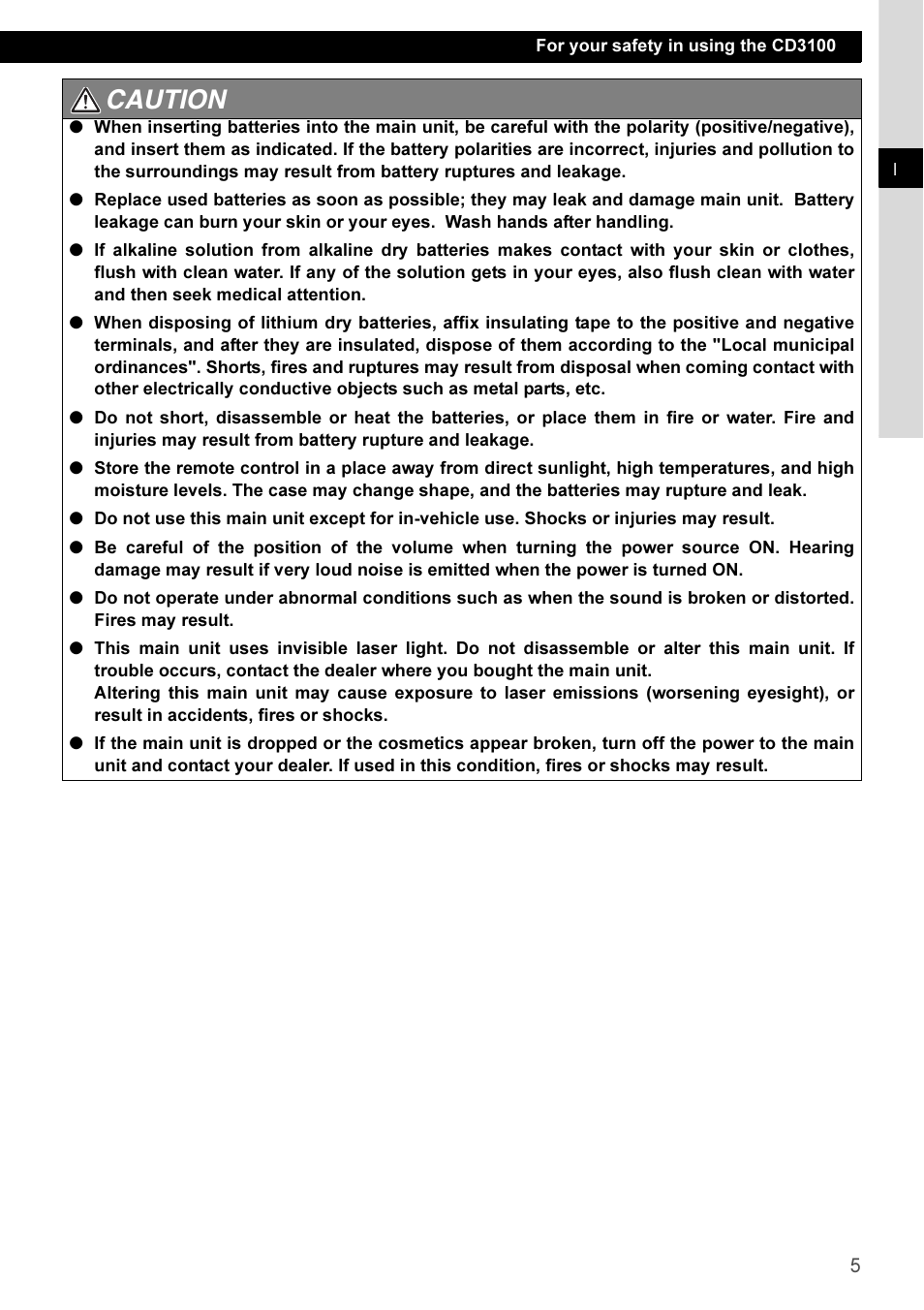 Caution | Eclipse - Fujitsu Ten CD3100 User Manual | Page 5 / 215