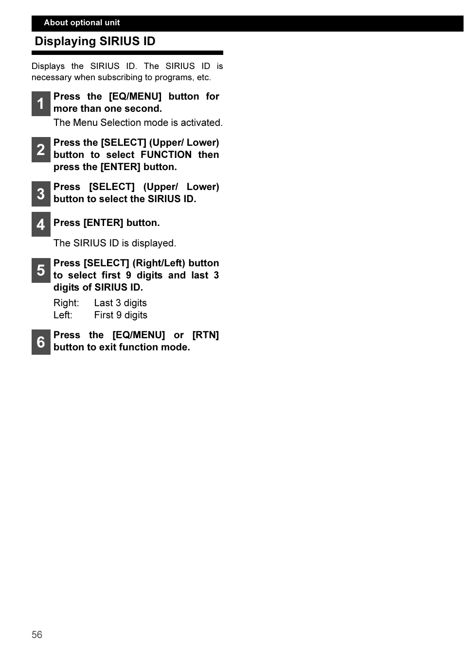 Displaying sirius id | Eclipse - Fujitsu Ten CD3100 User Manual | Page 56 / 215