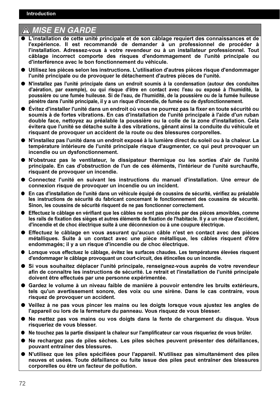 Mise en garde | Eclipse - Fujitsu Ten CD3100 User Manual | Page 72 / 215