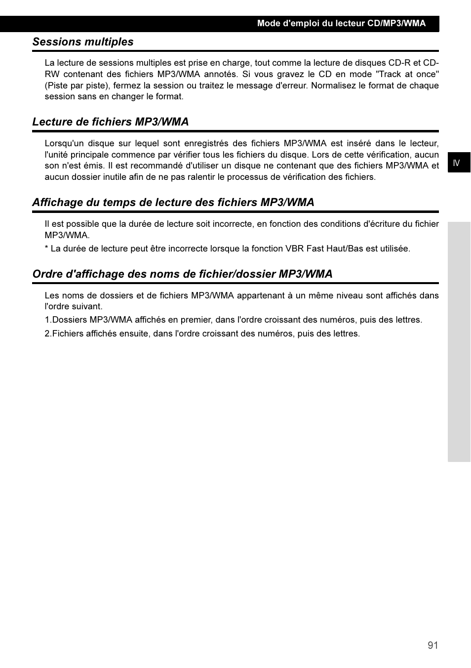 Sessions multiples, Lecture de fichiers mp3/wma, Affichage du temps de lecture des fichiers mp3/wma | Eclipse - Fujitsu Ten CD3100 User Manual | Page 91 / 215