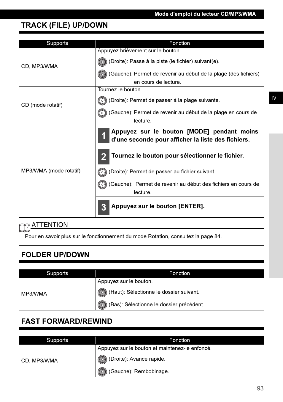 Track (file) up/down, Folder up/down, Fast forward/rewind | Folder up/down fast forward/rewind | Eclipse - Fujitsu Ten CD3100 User Manual | Page 93 / 215