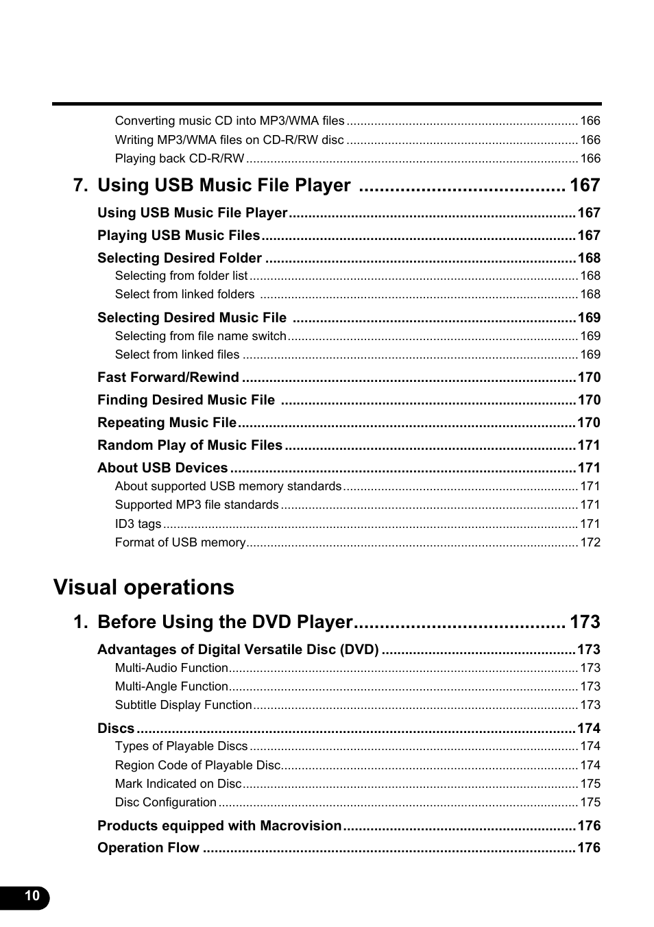 Visual operations, Using usb music file player, Before using the dvd player | Eclipse - Fujitsu Ten ECLIPSE AVN726E User Manual | Page 12 / 230