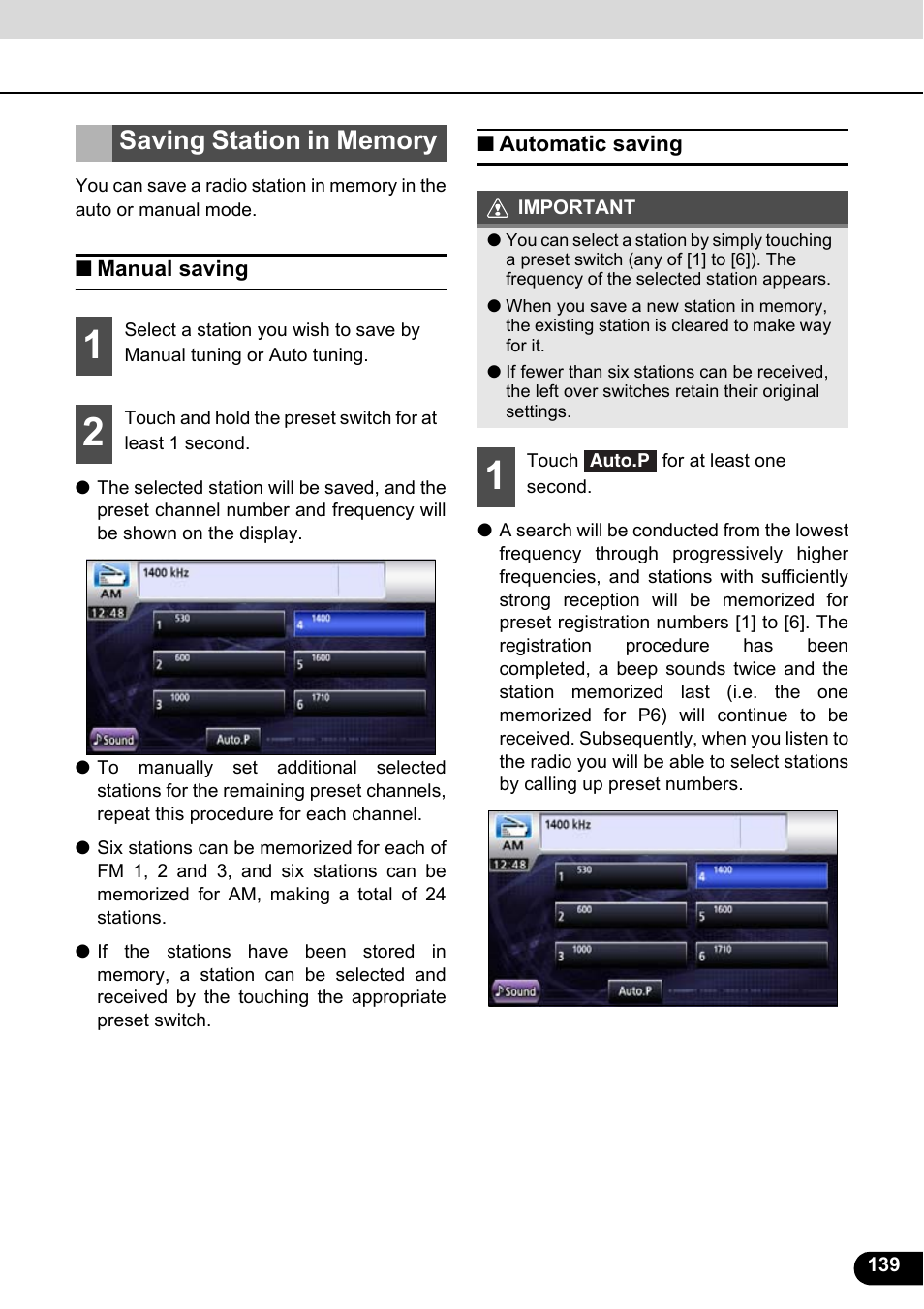 Saving station in memory, Manual saving, Automatic saving | Manual saving automatic saving | Eclipse - Fujitsu Ten ECLIPSE AVN726E User Manual | Page 141 / 230