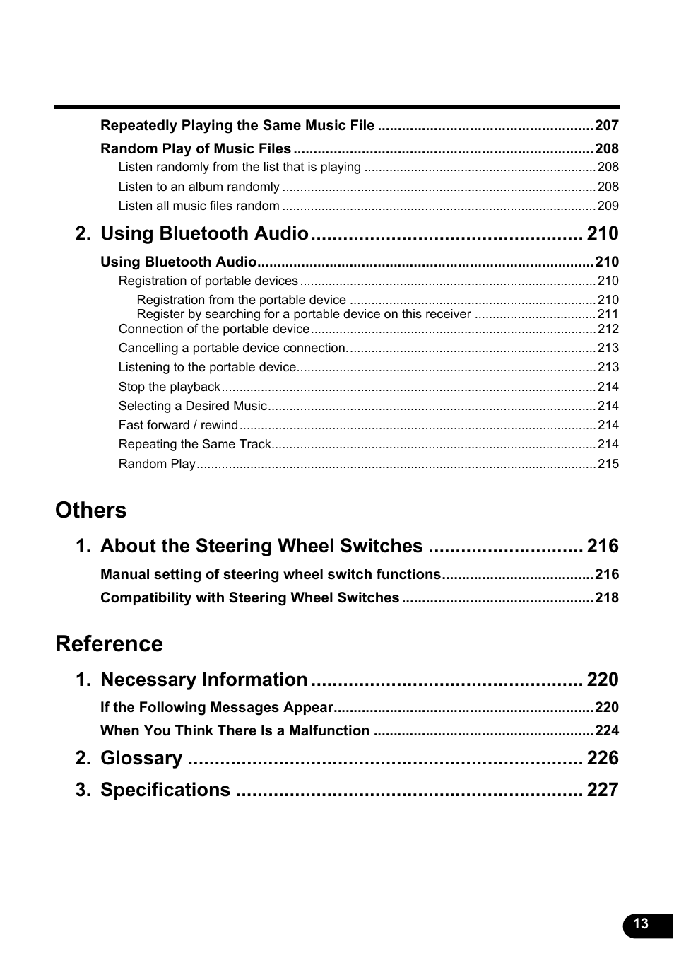 Others, Reference, Using bluetooth audio | About the steering wheel switches, Necessary information, Glossary 3. specifications | Eclipse - Fujitsu Ten ECLIPSE AVN726E User Manual | Page 15 / 230