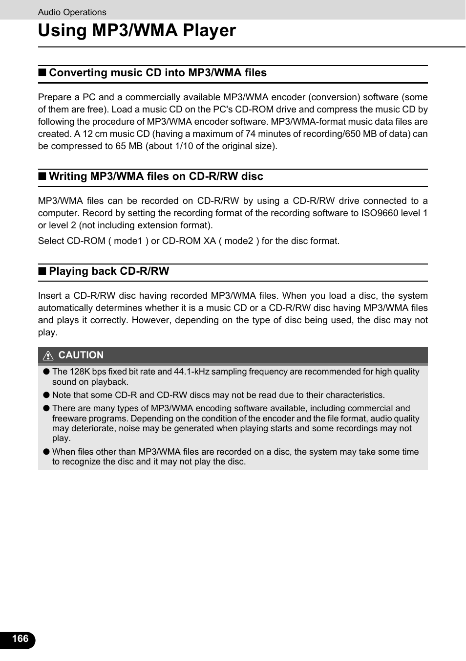 Converting music cd into mp3/wma files, Writing mp3/wma files on cd-r/rw disc, Playing back cd-r/rw | Using mp3/wma player | Eclipse - Fujitsu Ten ECLIPSE AVN726E User Manual | Page 168 / 230