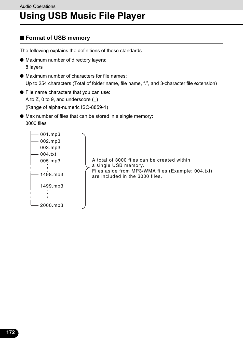Format of usb memory, Using usb music file player | Eclipse - Fujitsu Ten ECLIPSE AVN726E User Manual | Page 174 / 230
