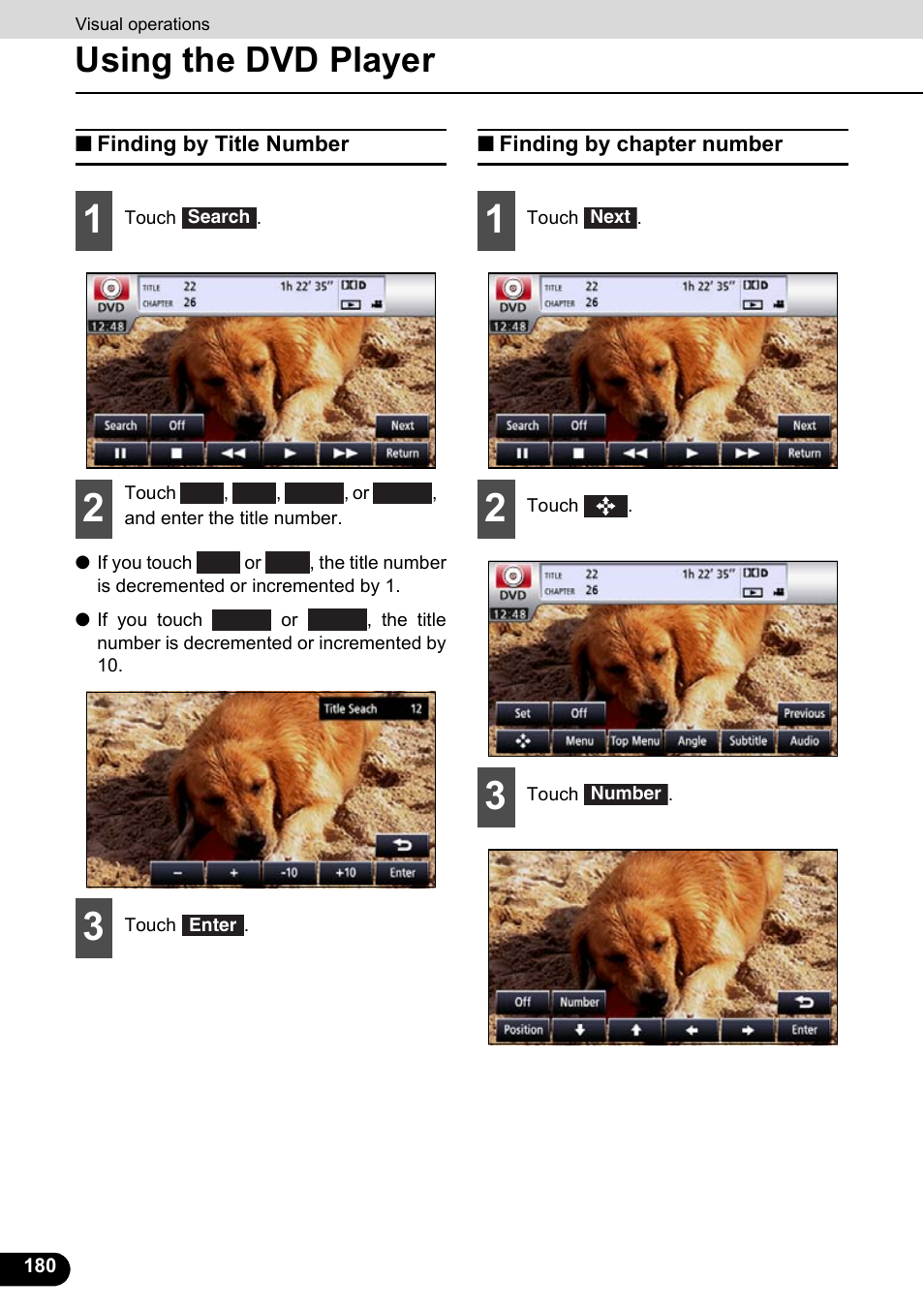 Finding by title number, Finding by chapter number, Finding by title number finding by chapter number | Using the dvd player | Eclipse - Fujitsu Ten ECLIPSE AVN726E User Manual | Page 182 / 230