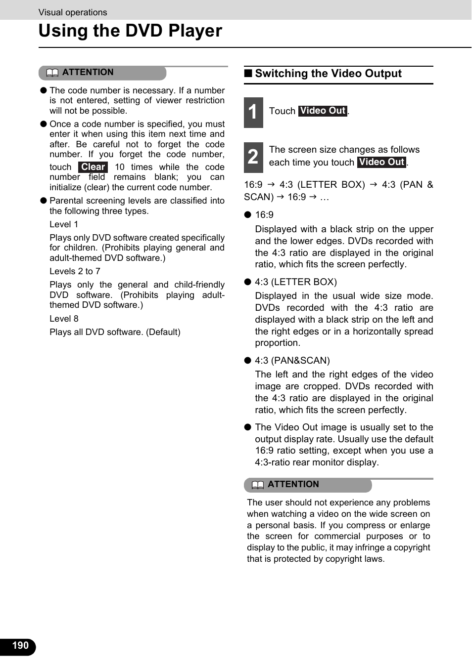 Switching the video output, Using the dvd player | Eclipse - Fujitsu Ten ECLIPSE AVN726E User Manual | Page 192 / 230