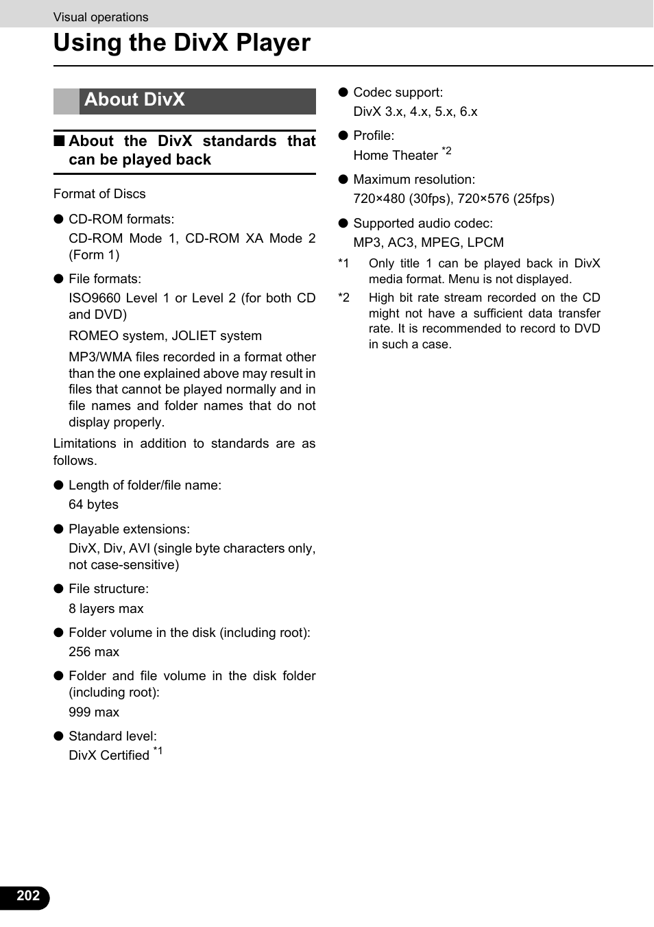 About divx, About the divx standards that can be played back, Using the divx player | Eclipse - Fujitsu Ten ECLIPSE AVN726E User Manual | Page 204 / 230