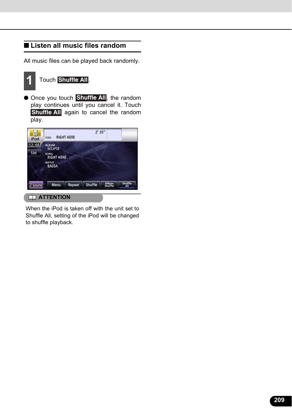 Listen all music files random | Eclipse - Fujitsu Ten ECLIPSE AVN726E User Manual | Page 211 / 230