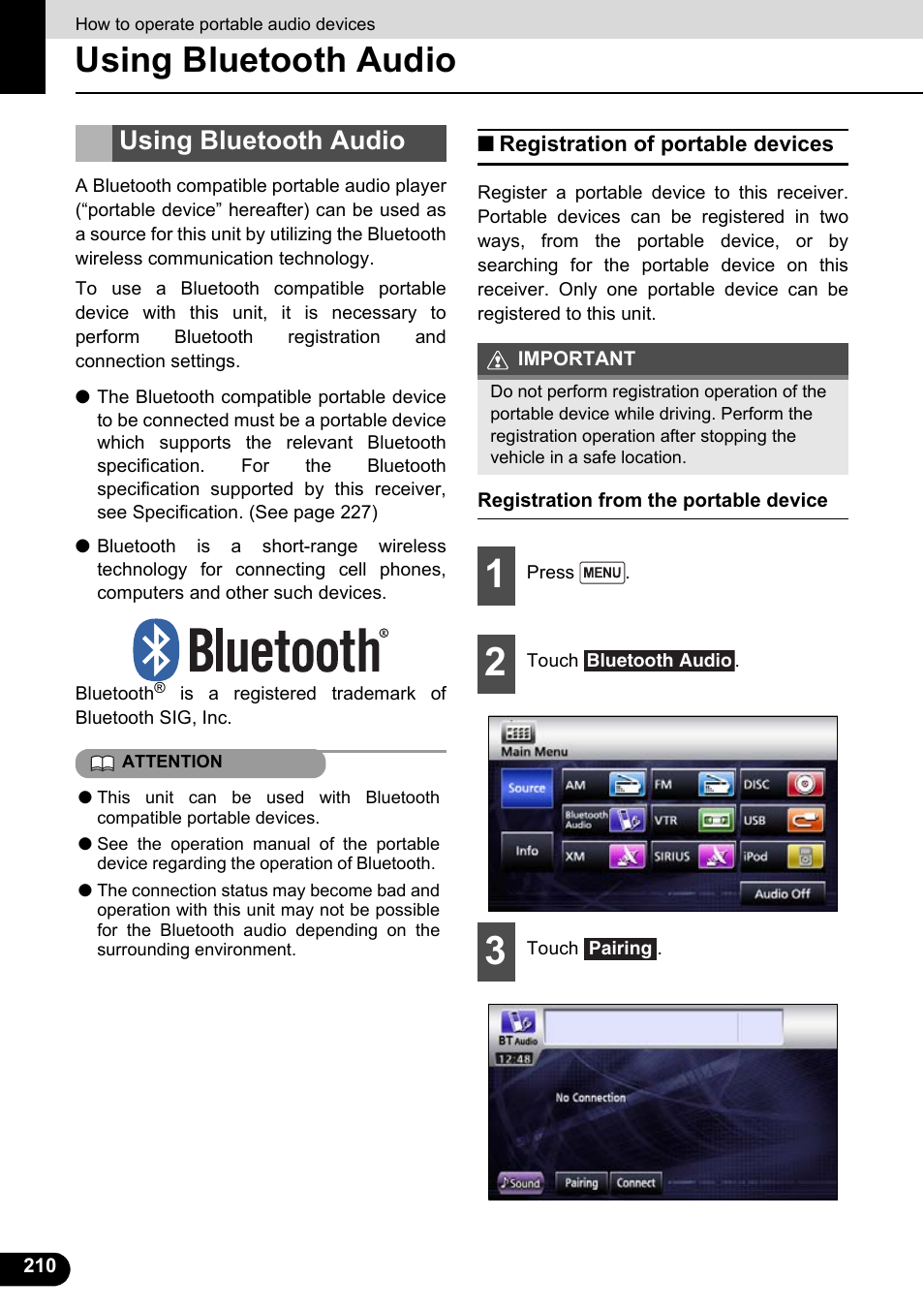 Using bluetooth audio, Registration of portable devices, Registration from the portable device | Eclipse - Fujitsu Ten ECLIPSE AVN726E User Manual | Page 212 / 230