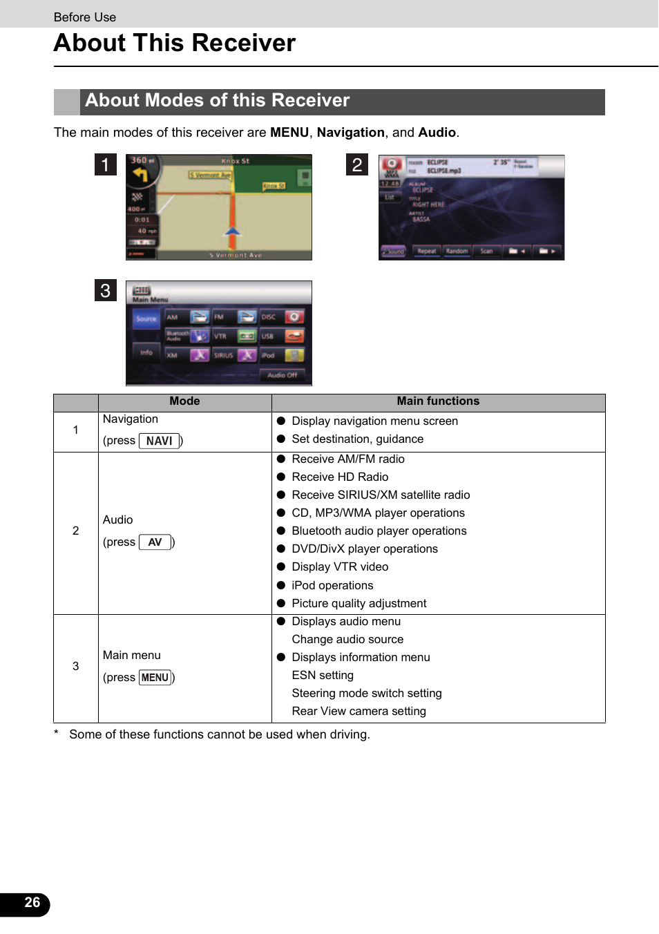 About modes of this receiver, About this receiver | Eclipse - Fujitsu Ten ECLIPSE AVN726E User Manual | Page 28 / 230