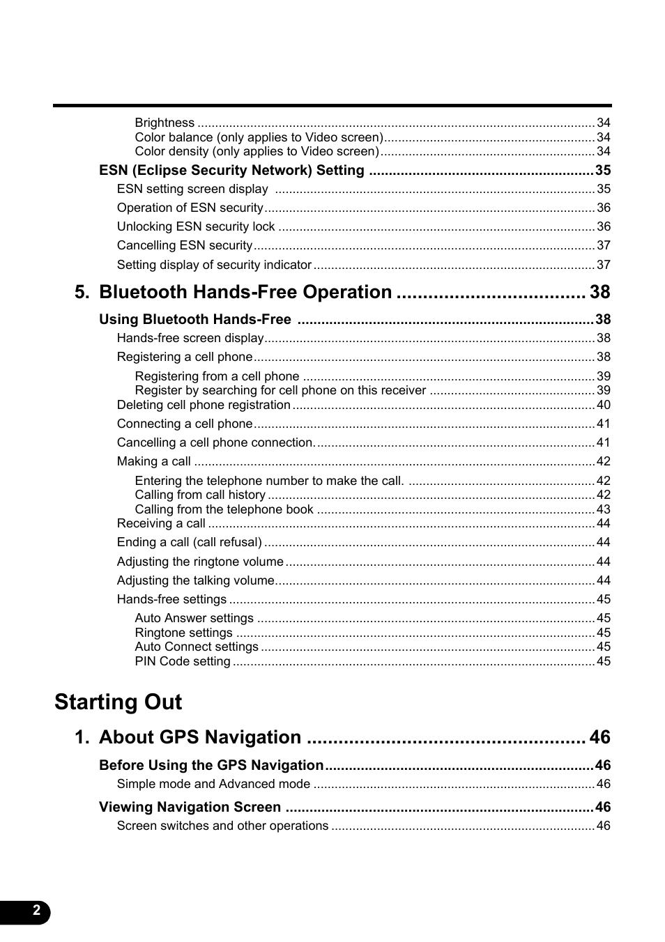 Starting out, Bluetooth hands-free operation, About gps navigation | Eclipse - Fujitsu Ten ECLIPSE AVN726E User Manual | Page 4 / 230