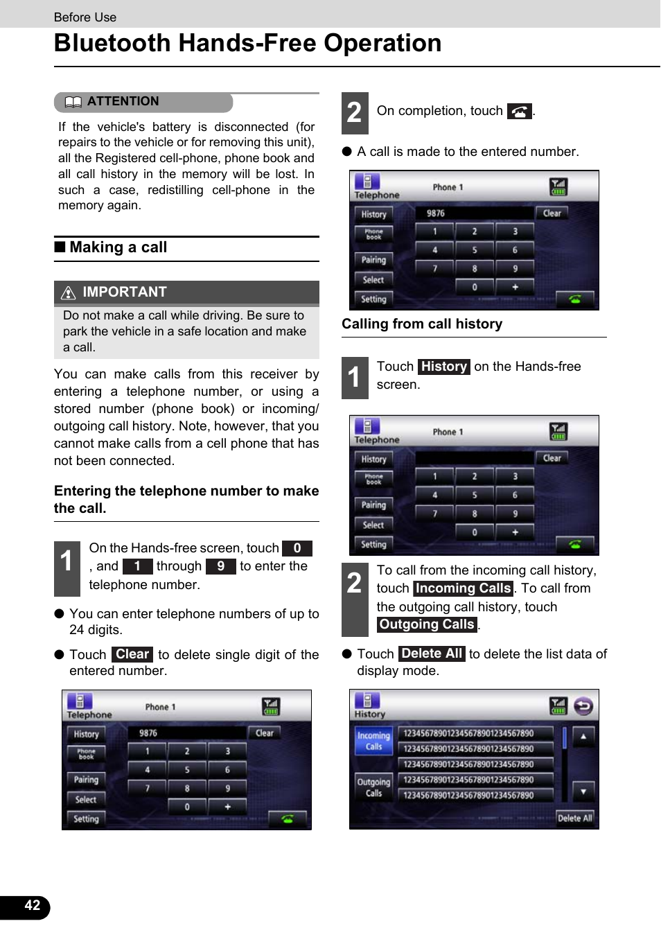 Making a call, Bluetooth hands-free operation | Eclipse - Fujitsu Ten ECLIPSE AVN726E User Manual | Page 44 / 230