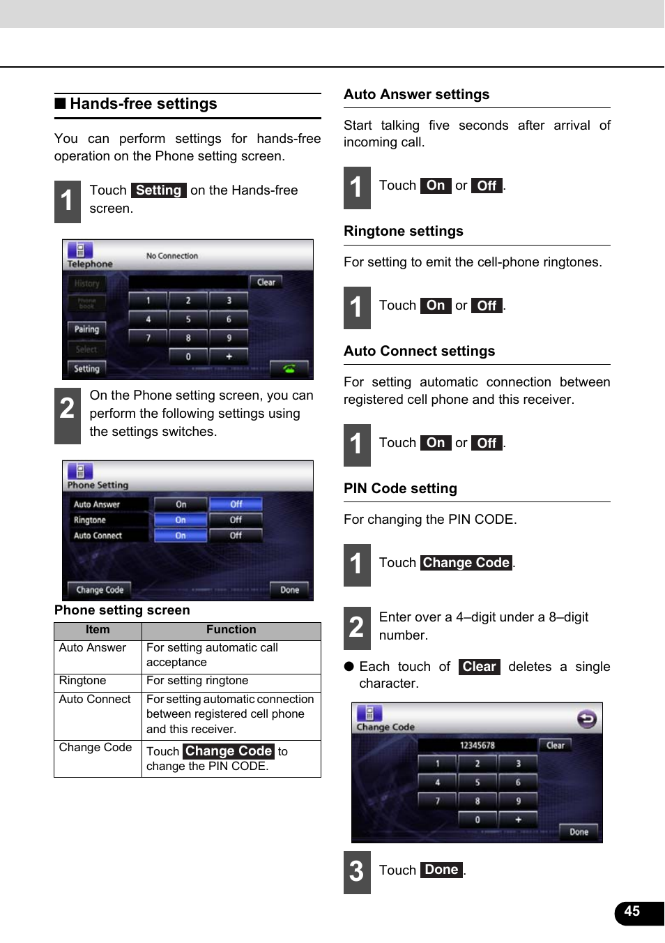 Hands-free settings | Eclipse - Fujitsu Ten ECLIPSE AVN726E User Manual | Page 47 / 230