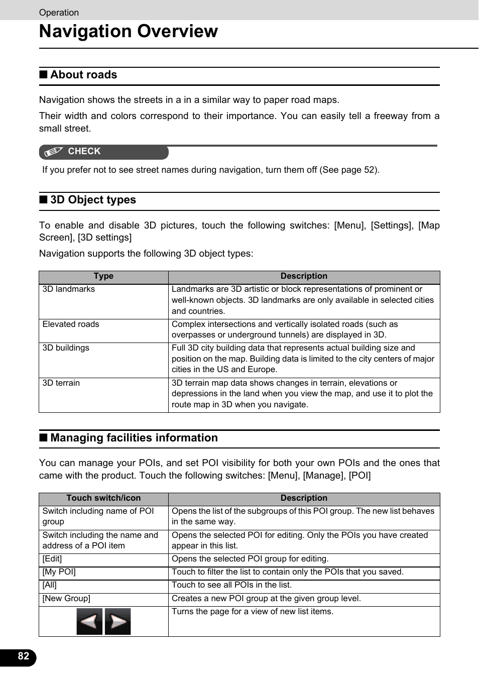 About roads, 3d object types, Managing facilities information | Navigation overview | Eclipse - Fujitsu Ten ECLIPSE AVN726E User Manual | Page 84 / 230