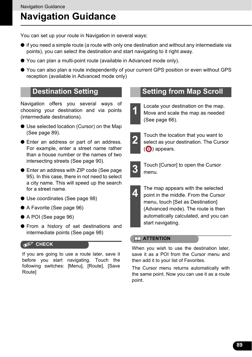 Navigation guidance, Destination setting, Setting from map scroll | Destination setting setting from map scroll | Eclipse - Fujitsu Ten ECLIPSE AVN726E User Manual | Page 91 / 230