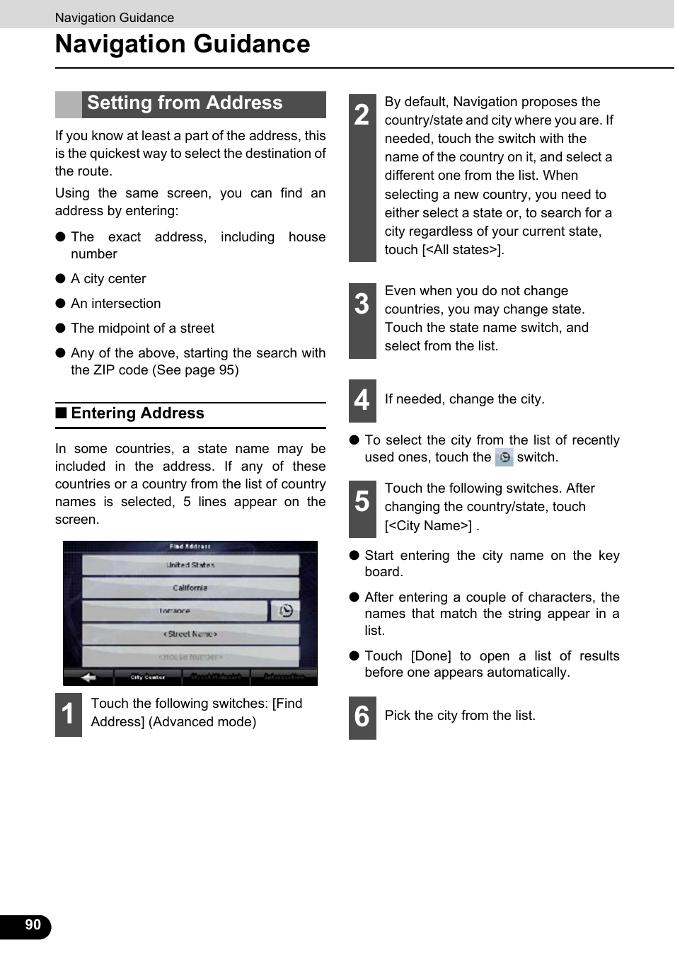 Setting from address, Entering address, Navigation guidance | Eclipse - Fujitsu Ten ECLIPSE AVN726E User Manual | Page 92 / 230